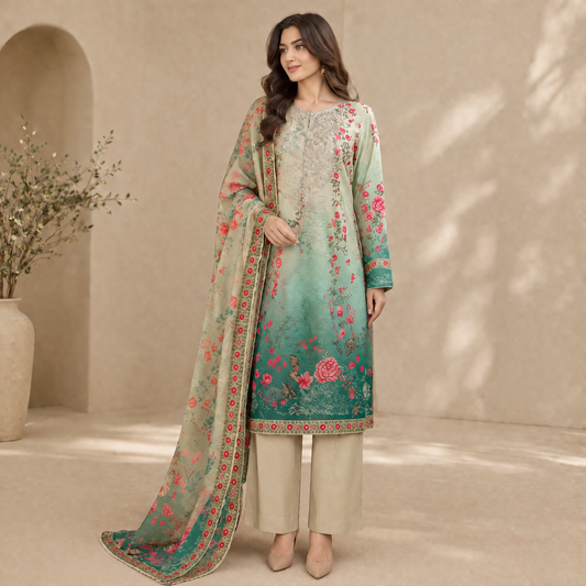Zelbury Women's Floral Printed & Embroidered Kurta with Dupatta(2 Piece set)