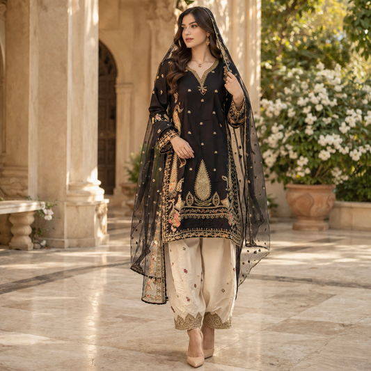 Motif Women's Luxury Embroidered 3-Piece Lawn Suit