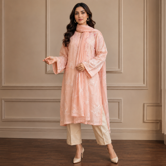 J. (Junaid Jamshed) Embroidered 3-Piece Lawn Suit – Blush Pink