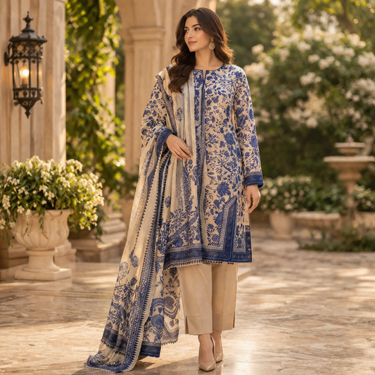 Zelbury Women's Printed 3-Piece Lawn Suit